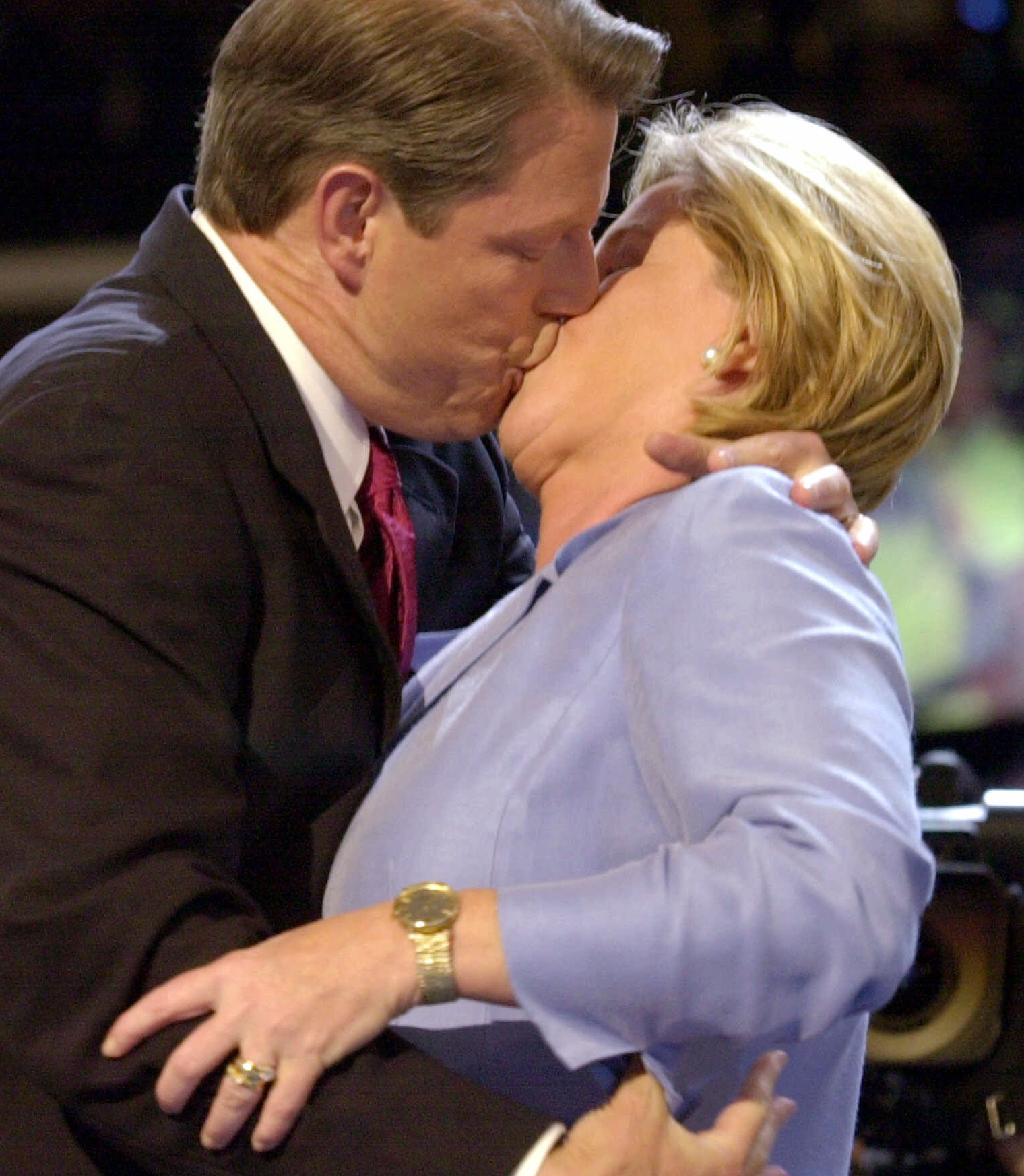 FILE - In this Aug. 17, 2000 file photo. then-Vice President Al Gore kisses his wife Tipper as he steps onto the stage at the Democratic National Convention in Los Angeles. Former Vice President Al Gore and his wife, Tipper, are separating after 40 years of marriage. (AP Photo/Stephen Savoia, File)