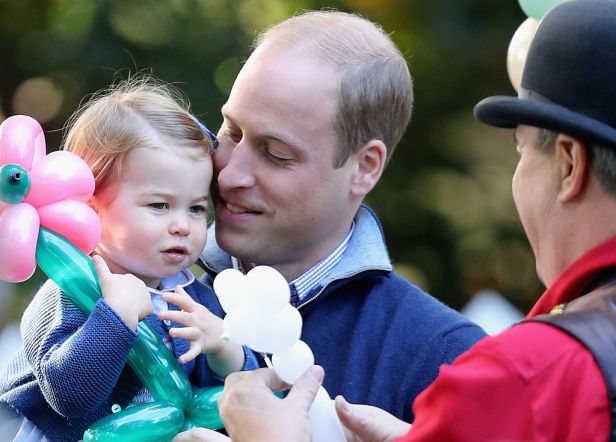 VICTORIA, BC - SEPTEMBER 29: Prince William, Duke of Cambridge and Princess Charlotte of Cambridge at a children's party for Military families during the Royal Tour of Canada on September 29, 2016 in Victoria, Canada. Prince William, Duke of Cambridge, Catherine, Duchess of Cambridge, Prince George and Princess Charlotte are visiting Canada as part of an eight day visit to the country taking in areas such as Bella Bella, Whitehorse and Kelowna (Photo by Chris Jackson - Pool/Getty Images)