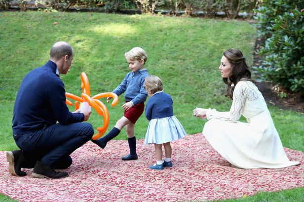 VICTORIA, BC - SEPTEMBER 29: Catherine, Duchess of Cambridge, Princess Charlotte of Cambridge and Prince George of Cambridge, Prince William, Duke of Cambridge at a children's party for Military families during the Royal Tour of Canada on September 29, 2016 in Victoria, Canada. Prince William, Duke of Cambridge, Catherine, Duchess of Cambridge, Prince George and Princess Charlotte are visiting Canada as part of an eight day visit to the country taking in areas such as Bella Bella, Whitehorse and Kelowna (Photo by Chris Jackson - Pool/Getty Images)