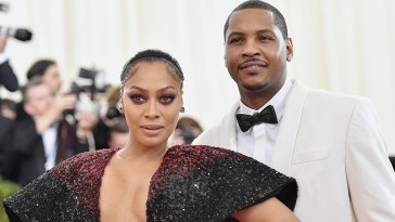 NEW YORK, NY - MAY 02: La La Anthony (L) and Carmelo Anthony attend the 'Manus x Machina: Fashion In An Age Of Technology' Costume Institute Gala at Metropolitan Museum of Art on May 2, 2016 in New York City. (Photo by Mike Coppola/Getty Images for People.com)