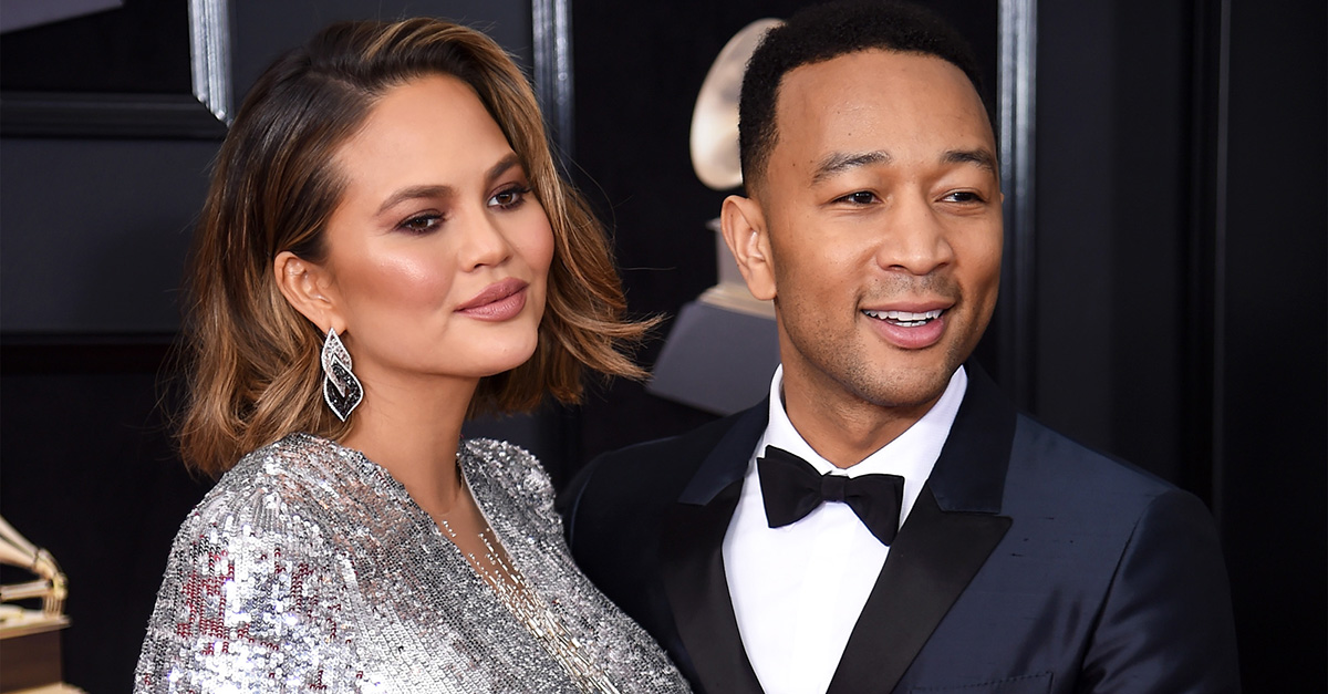 Chrissy Teigen and John Legend at the 60th annual Grammy Awards
