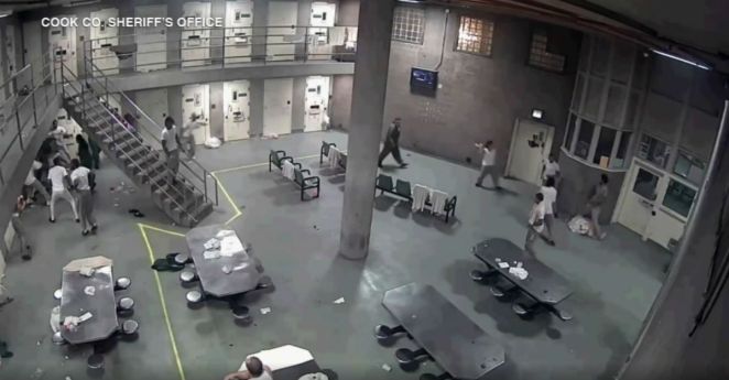 A large fight breaks out at Cook County Jail in Chicago