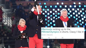 Bermuda delegation wearing shorts, Winter Olympics opening ceremonies