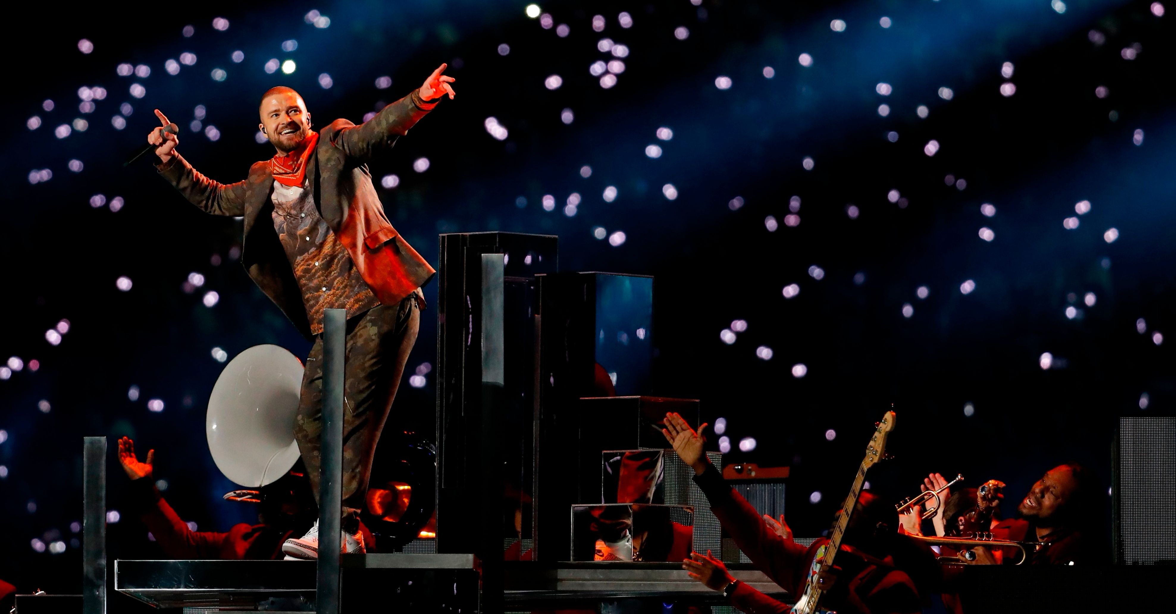 Justin Timberlake performs during halftime at the NFL Super Bowl 52