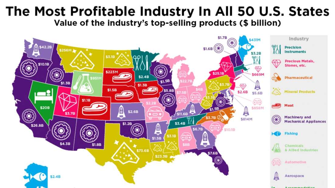 This Map Shows The Most Profitable Industry In The United States