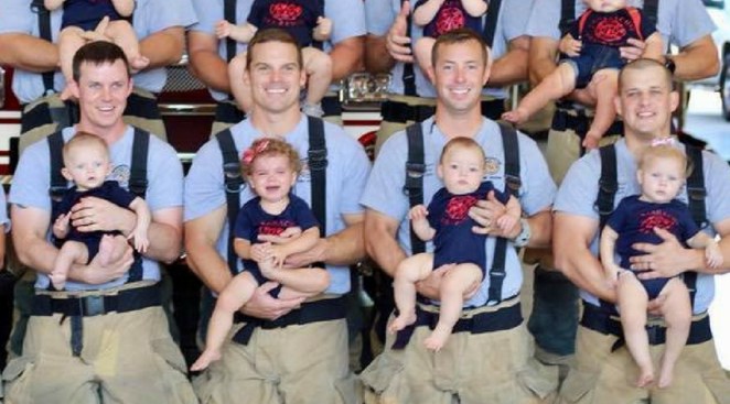 Texas Firefighter Dads Show off 15 Newborns in Sweet Baby Boom Photo