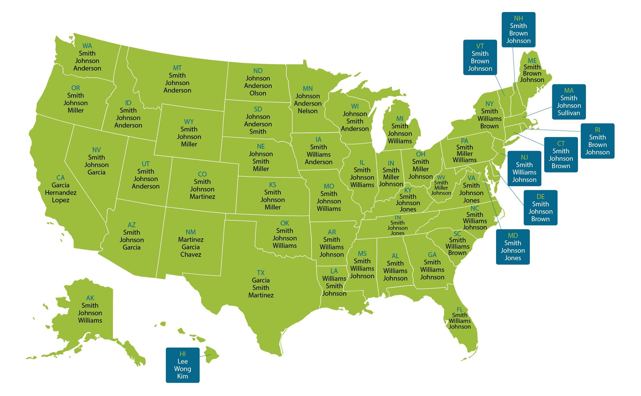 This Map Shows The Most Common Last Name In Your State