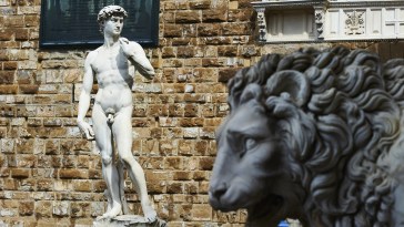 Copy of Michelangelo's David, at the entrance of the Palazzo Vec