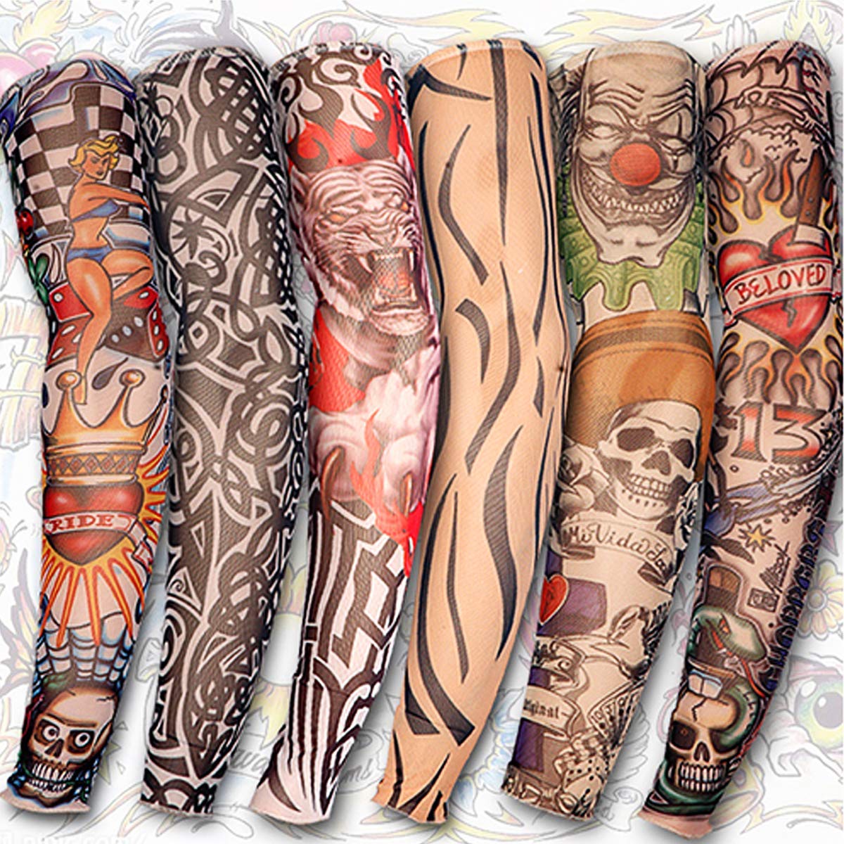 Yariew 6pcs Temporary Tattoo Sleeves, 6pcs Set Arts Temporary Fake Slip On Tattoo Arm Sleeves Kit