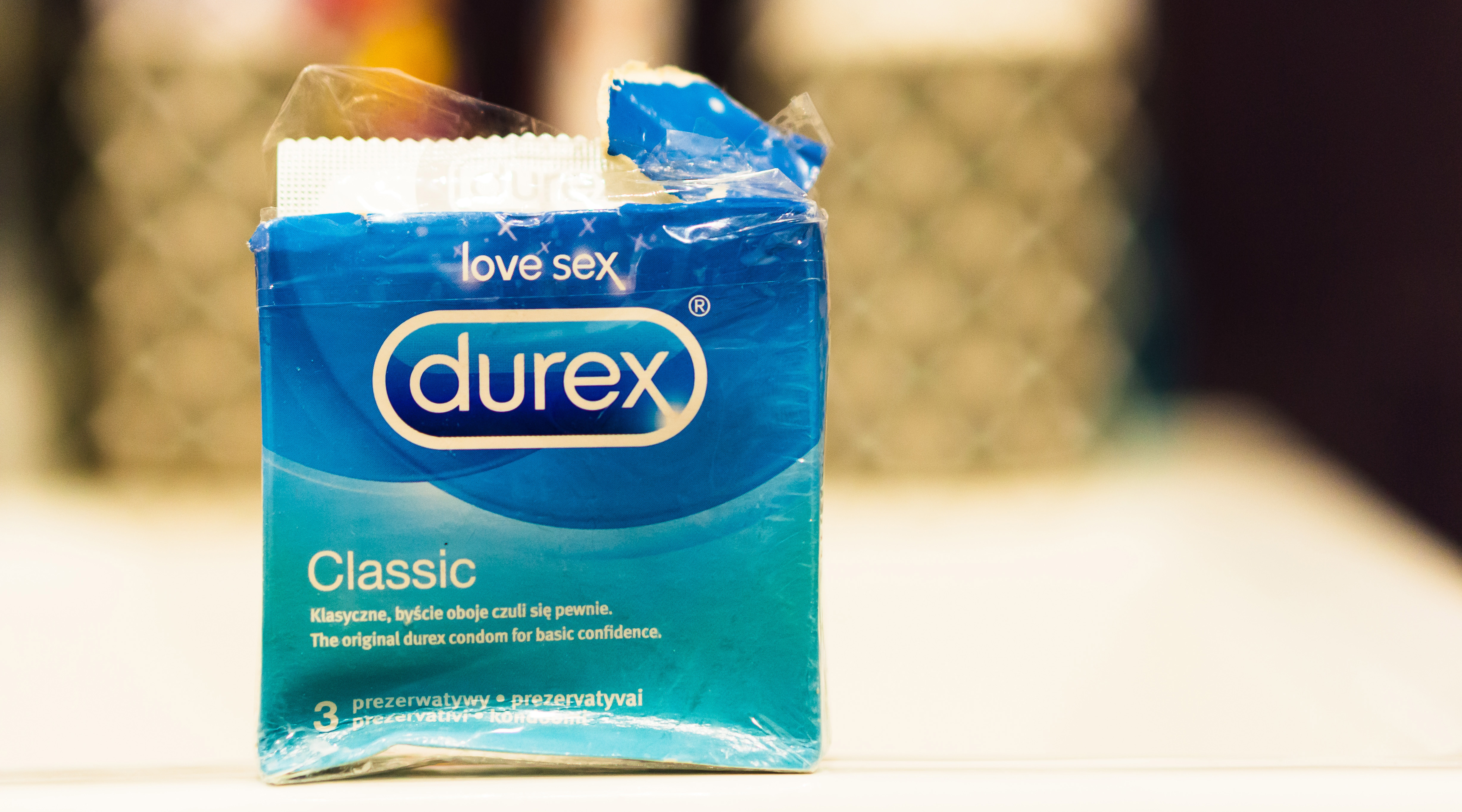 Open Durex Classic condoms box on January 31, 2019 in Poznan, Po
