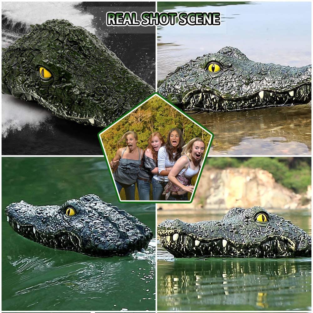 Remote Control Boat for Pools&Lake, 2.4G RC Boat, Simulation Alligator Head Spoof Toy, for Garden Pond Home Decoration Party Gift LEAMBE