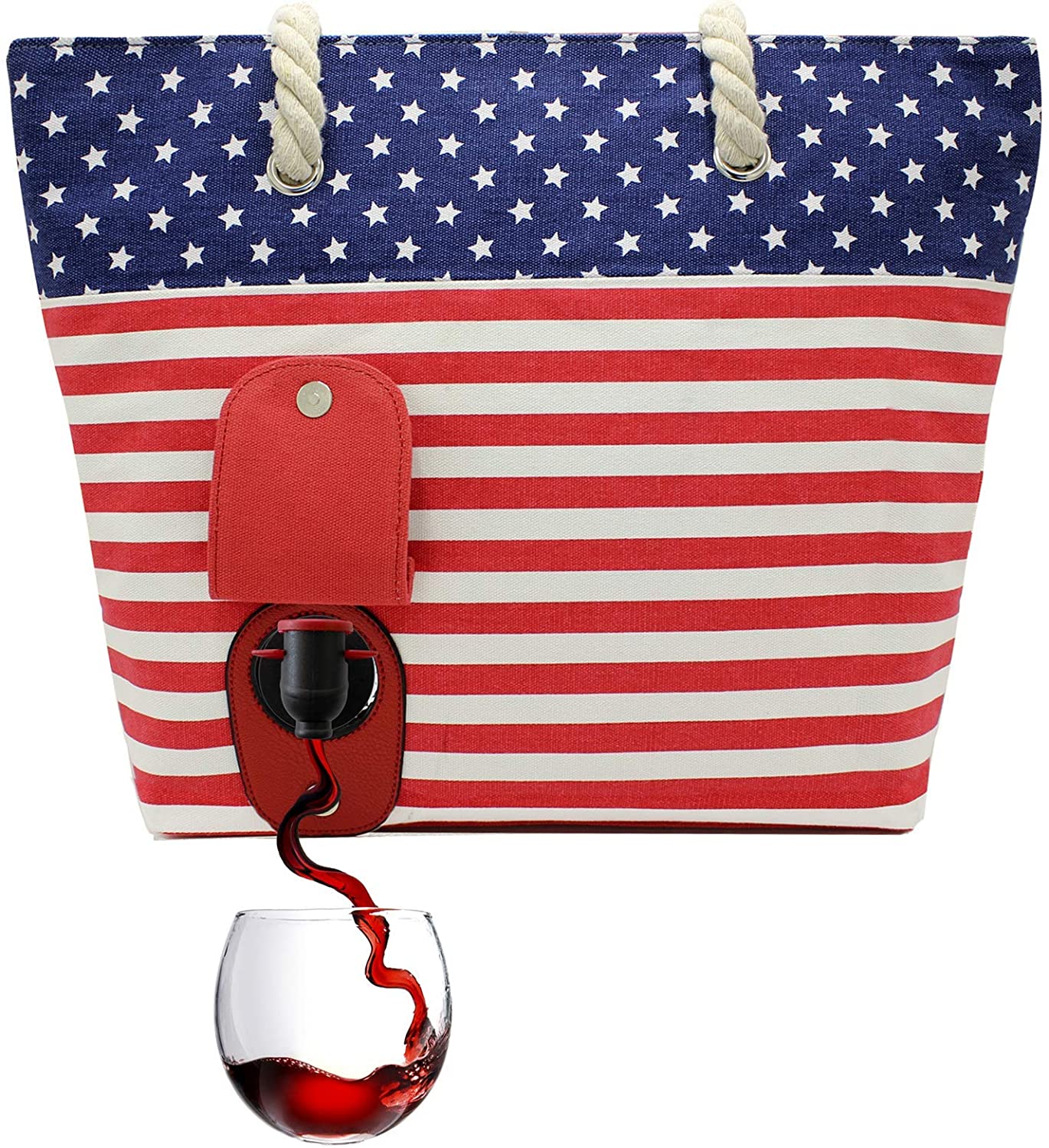 USA PortoVino Beach Wine Purse (Blue:White) - Beach Tote with Hidden, Insulated Compartment, Holds 2 Bottles of Wine! : Great Gift! : Happiness Guaranteed!
