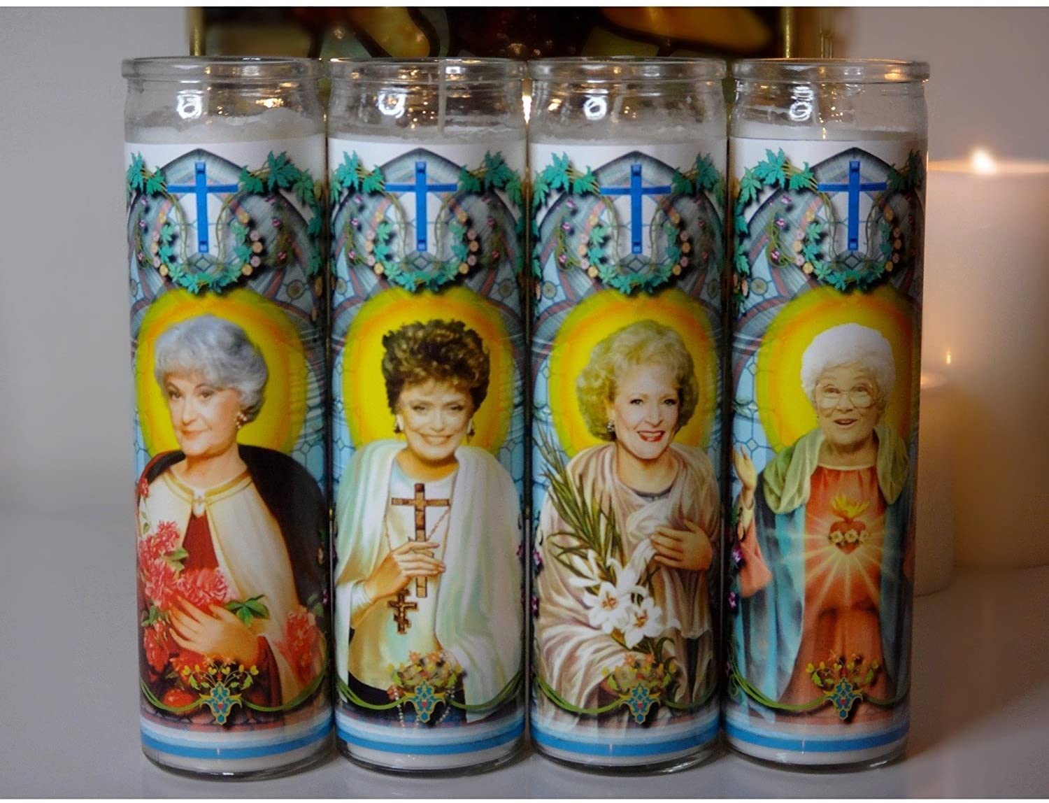 My Pen15 Club Set of 4 Golden Girls Celebrity Prayer Candles - Blanche Rose Dorothy and Sophia
