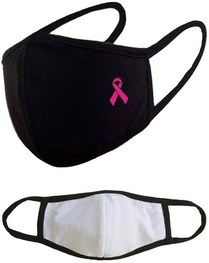 Breast Cancer Ribbon Reusable Washable Cotton Face Masks - Black Adults
