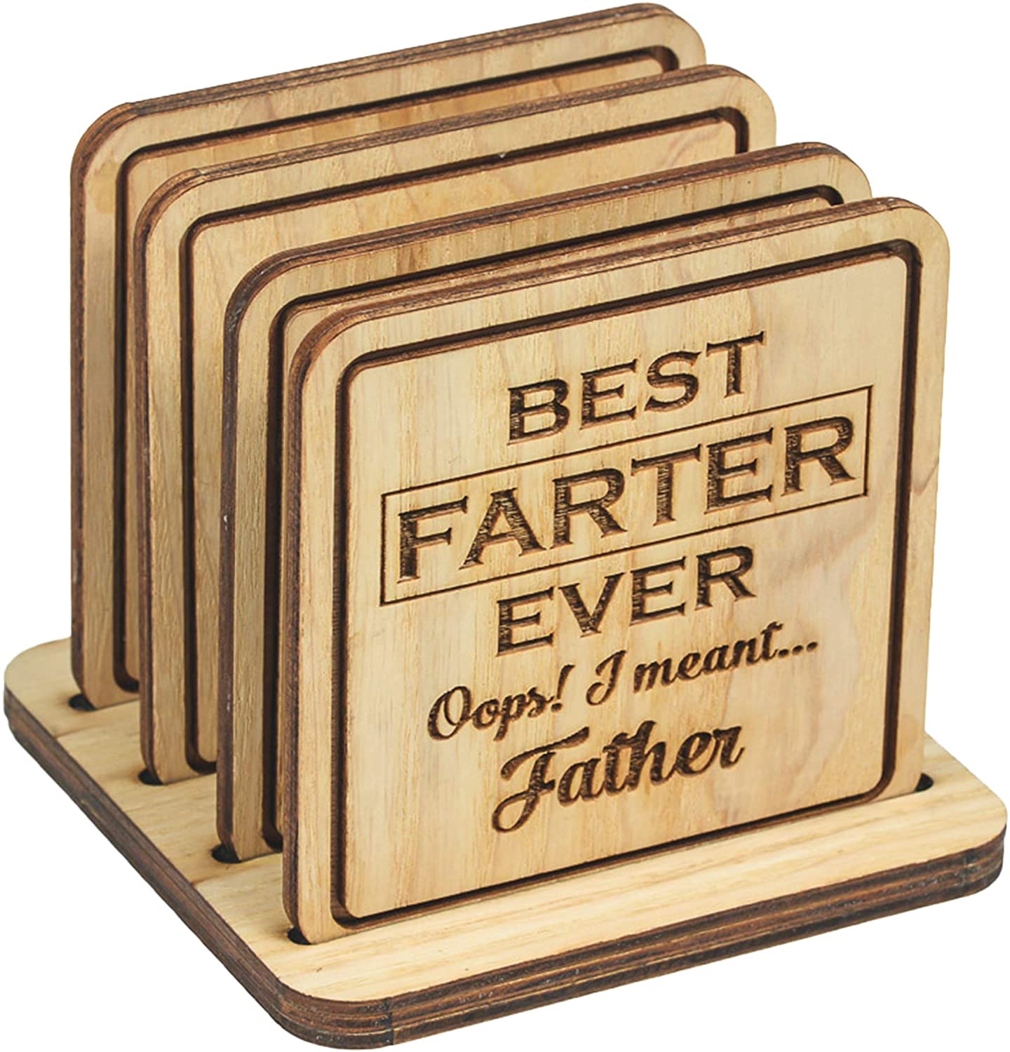 Navady Wood Funny Coasters for Drinks with Holder Set