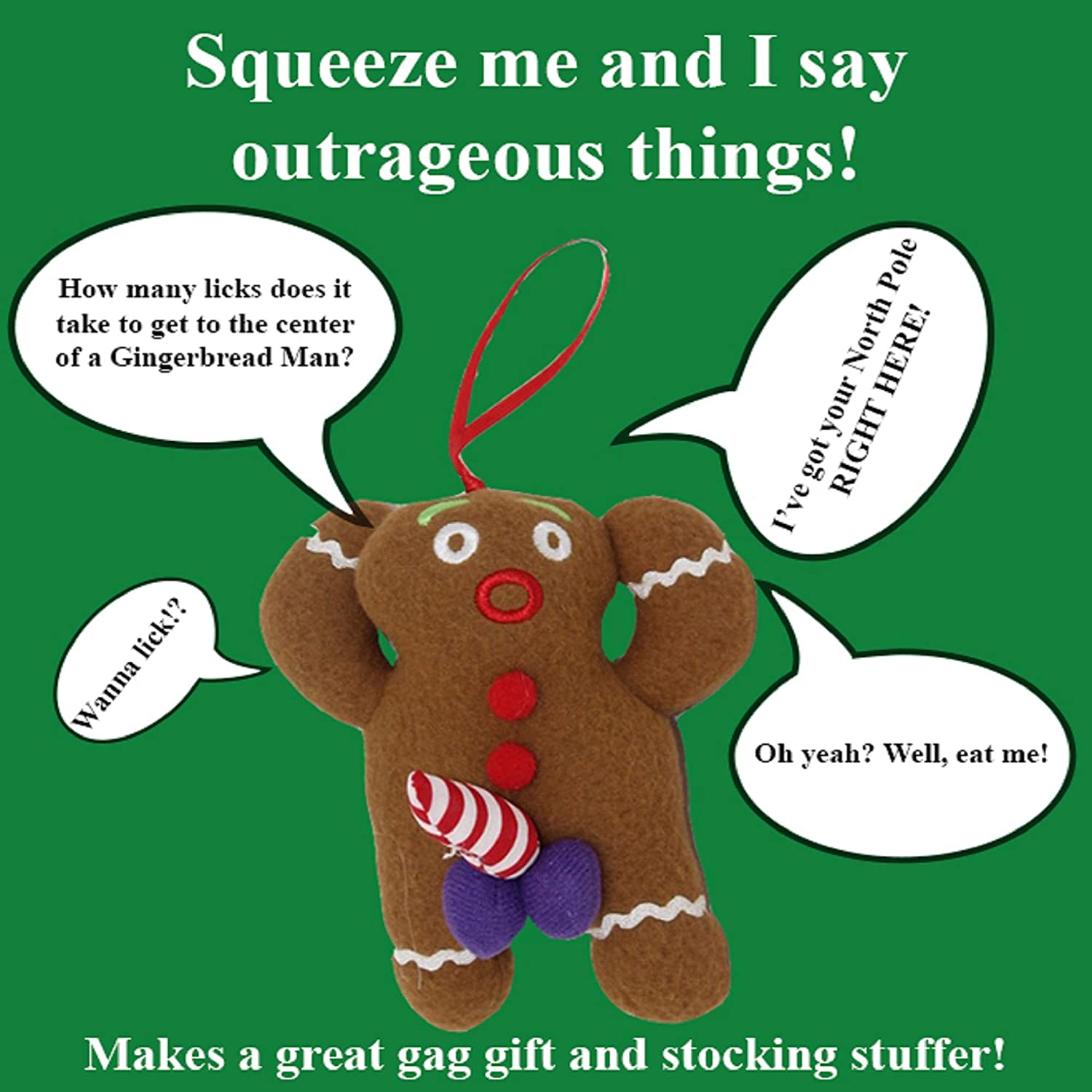 Tekky Naughty Dirty Talking Gingerbread Man Christmas Tree Ornament and Gag Gift, Tan