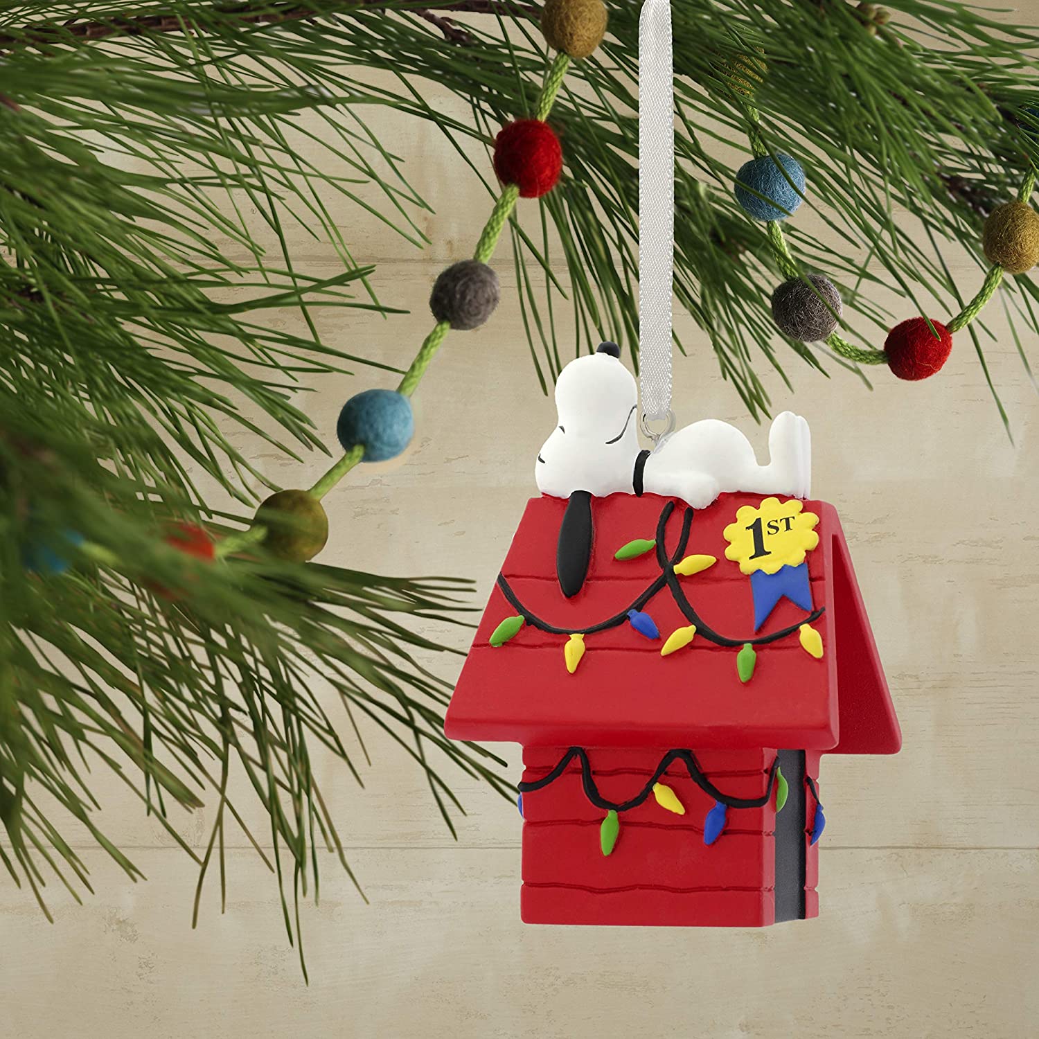 Hallmark Christmas Ornaments, Peanuts Snoopy on Decorated Dog House Ornament