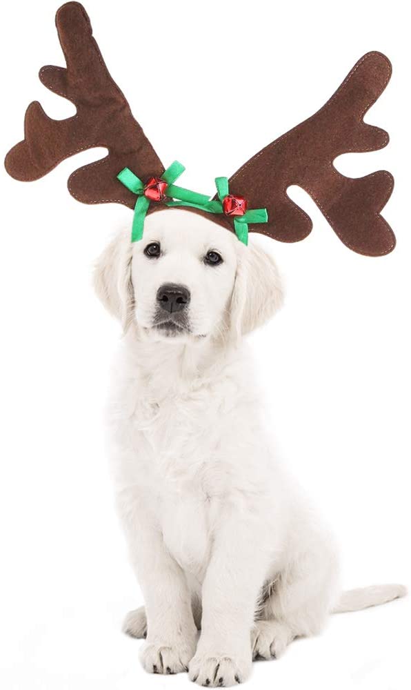 KUDES Dog Christmas Reindeer Antlers Headband Classic Elk Hat Headwear Pet Costumes Accessories