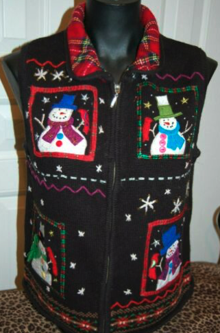 Women's UGLY Christmas Sweater Vest Snowmen Size Medium Vintage