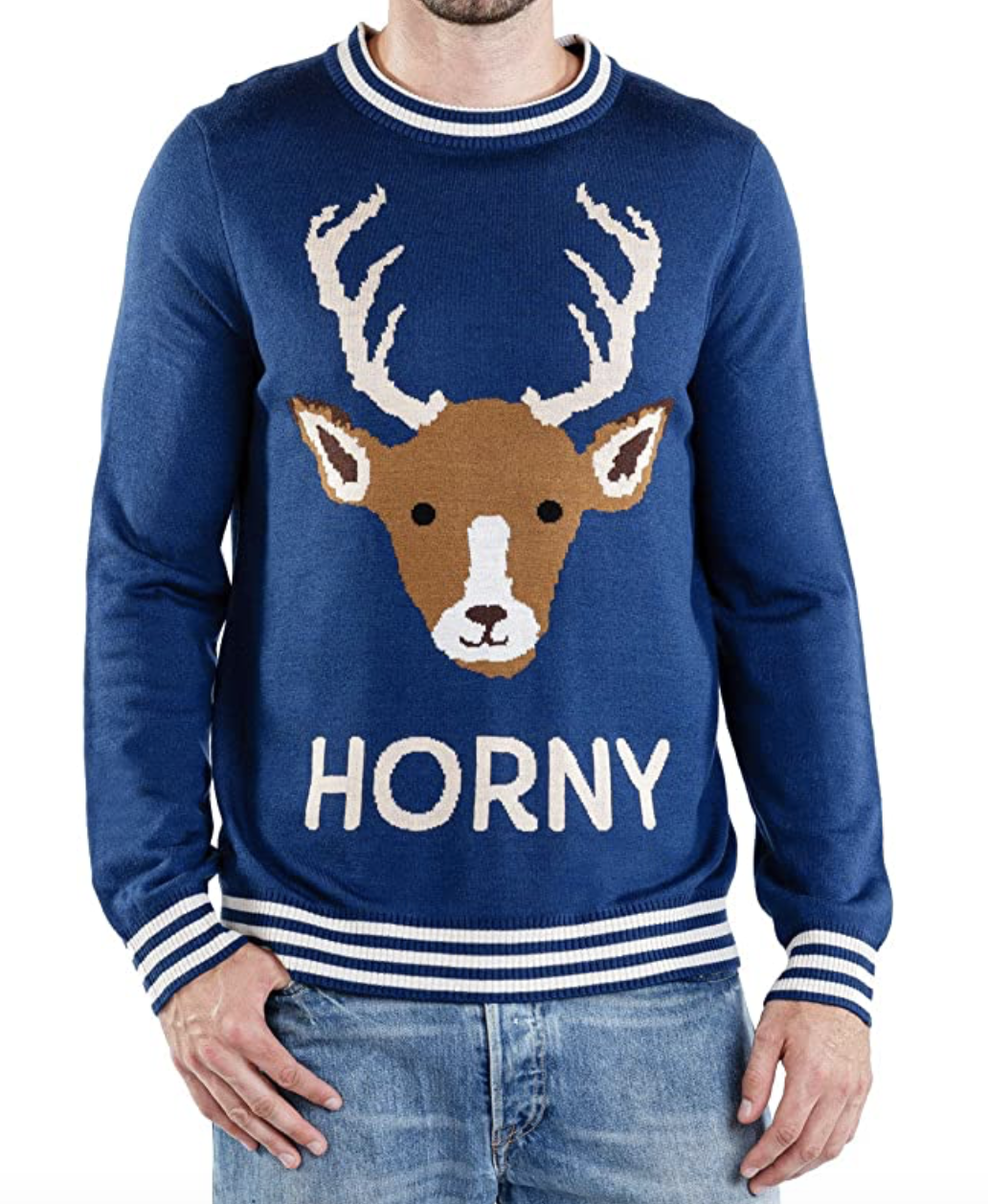 Tipsy Elves Men's Horny Reindeer Ugly Christmas Sweater - Funny Naughty Reindeer Christmas Sweater for Guys