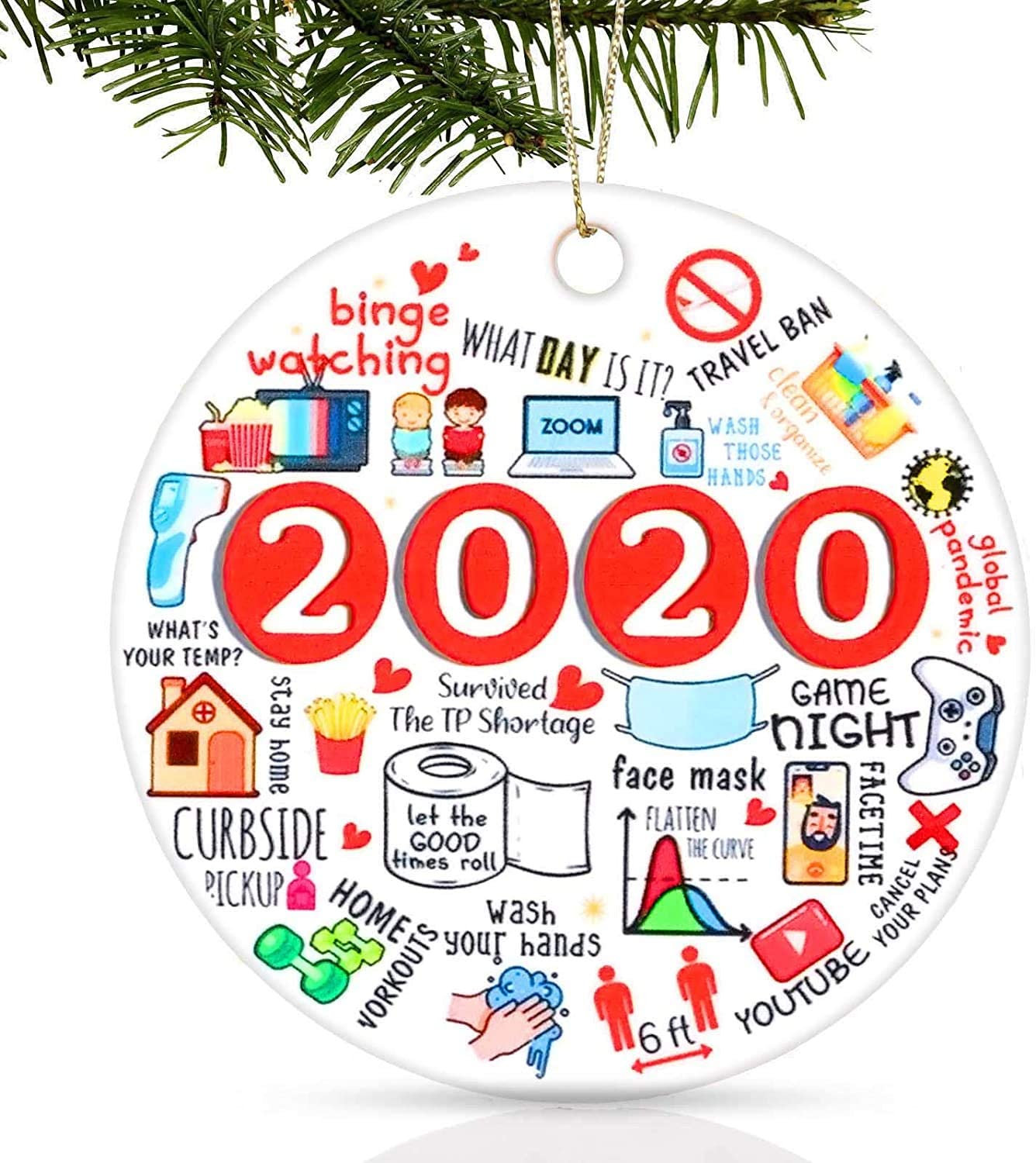 UNSTTNA 2020 Christmas Ornament, 2020 Quarantine Ornament, Funny 2020 Ornament, Friends Quarantine Merry Christmas Ornaments Gift, 2020 The One Where We were Quarantined, Social Distancing