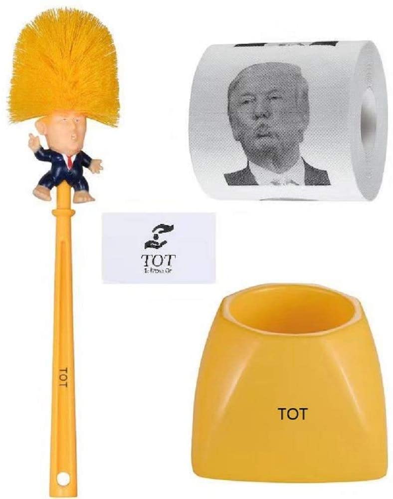 Donald Trump Toilet Brush Toilet Paper Bundle Funny Political Gag Novelty Item(Holder Included) (Yellow)