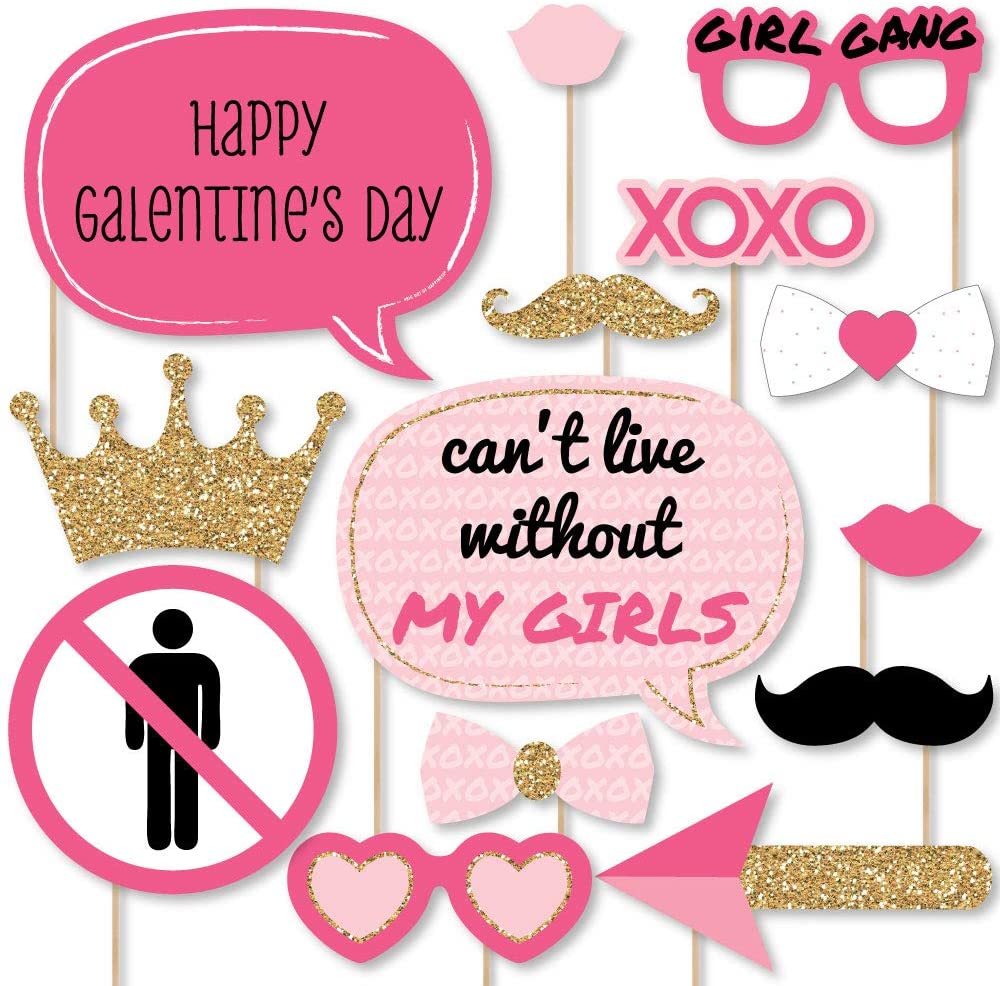 Big Dot of Happiness Be My Galentine - Galentine’s and Valentine’s Day Party Photo Booth Props Kit - 20 Count