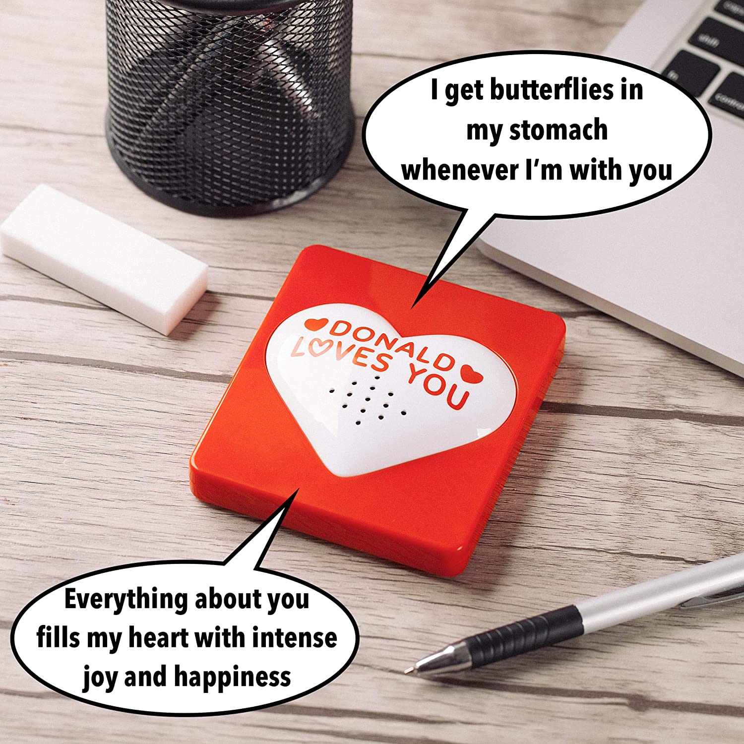 Donald Trump Talking Love Button - Says 15 Different Funny Love Quotes in His Voice - Hilarious Romantic Gag Gifts for Men or Women - Novelty Merchandise - Batteries Are Included Inside