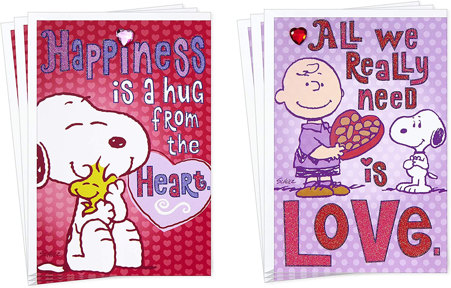 Hallmark Peanuts Valentines Day Cards Assortment for Kids, 6 Valentine's Day Cards with Envelopes (Hug from The Heart)