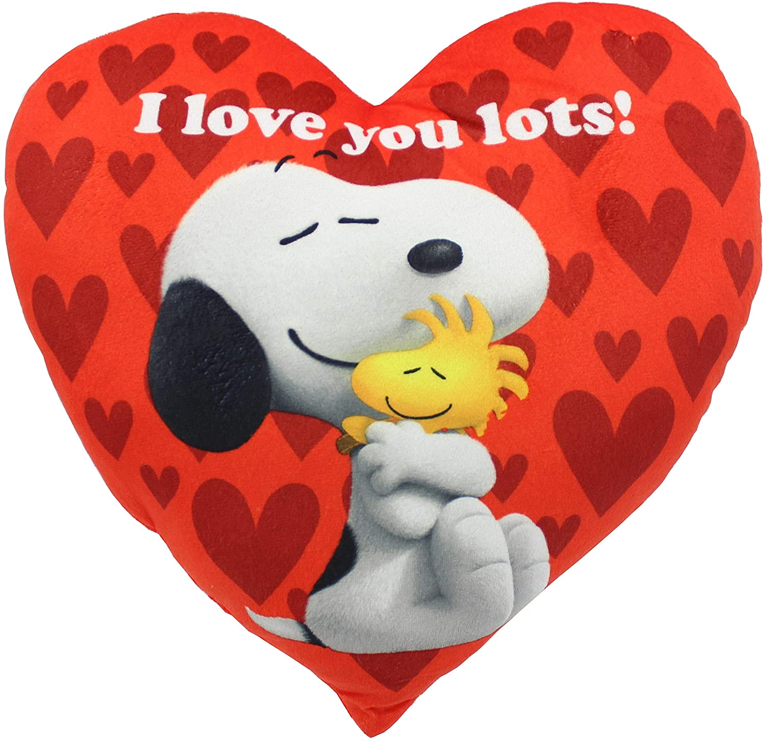 Peanuts Valentine's Snoopy And Woodstock 14" I Love You Lots Red Heart Pillow