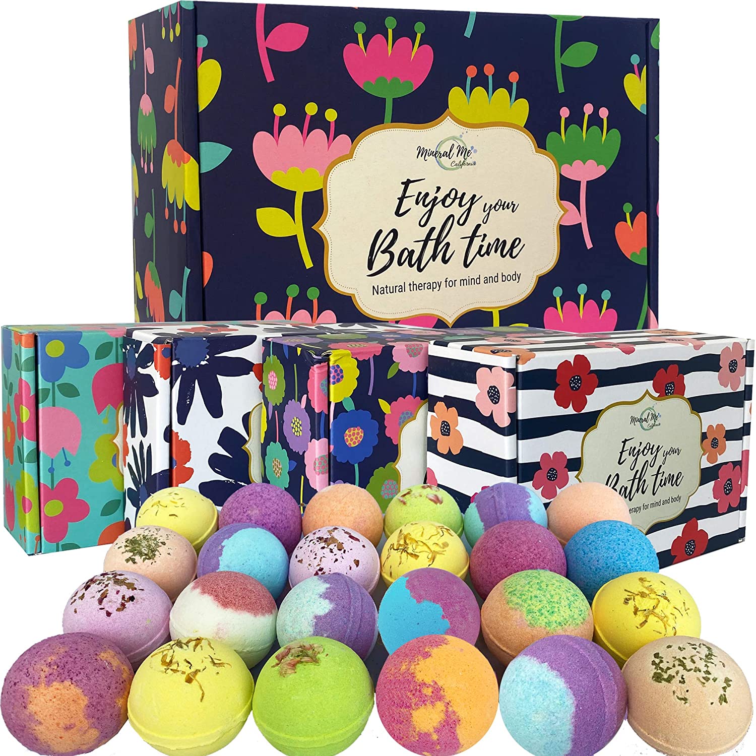 Bath Bombs Gift Set- 24 Aromatherapy BathBombs Made w/ Organic Essential Oils- Spa Fizzies w/Moisturizing Shea Butter and Bath Salts for Relaxation and Stress Relief- Gift for Women and Kids