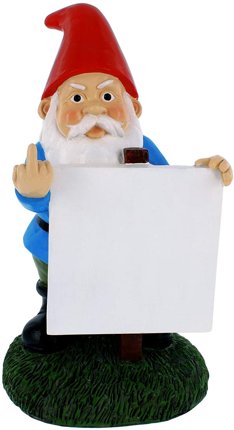 Gnometastic Middle Finger Gnome with Customizable Protest Sign, 9" Inches - Funny Sticky Note Holder and Indoor/Outdoor Lawn Gnome Garden Statue