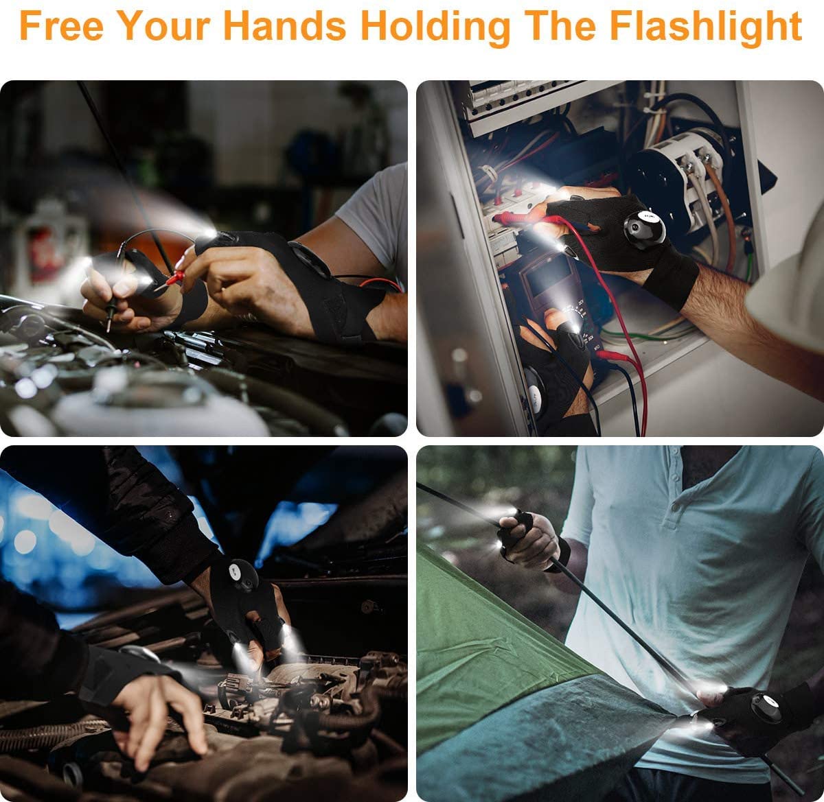 LED Flashlight Gloves, Gifts for Men Dad Husband Boyfriend, Hands Free Light Gadgets Tools for Night Fishing, Running, Camping, Car Repairing, Father's Day Gifts for Dad