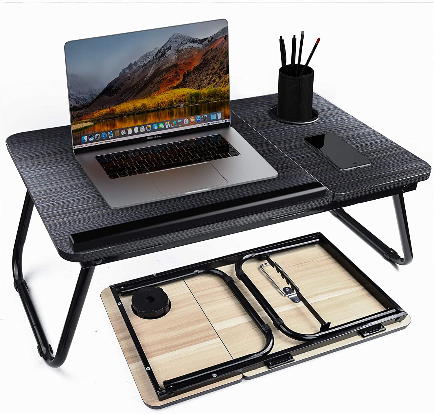 Laptop Desk, Bed Tray Table with Cup Holder, Portable Home Working Lap Desk, Angle Adjustable Laptop Stand, Multi Tasking Folding Computer Desk for Sofa Couch Floor, Writing Eating Reading Surfing