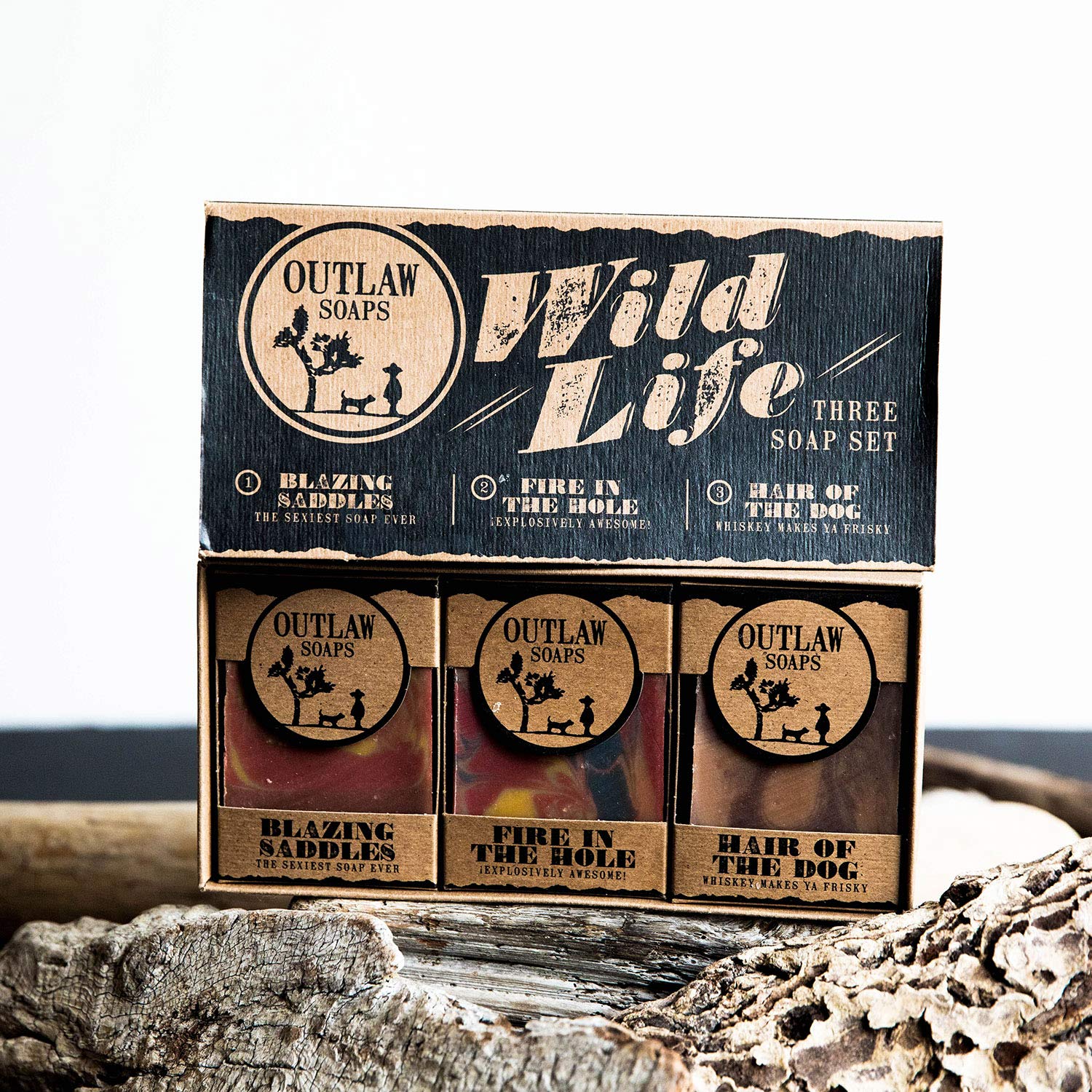 Outlaw Wild Life Homemade Natural Soap Gift Set - 3 Western-style Handmade Soaps in a Rustic Gift Box - The Ideal Gift for the Wild West Lover in your Life (Who Also Enjoys Being Clean)