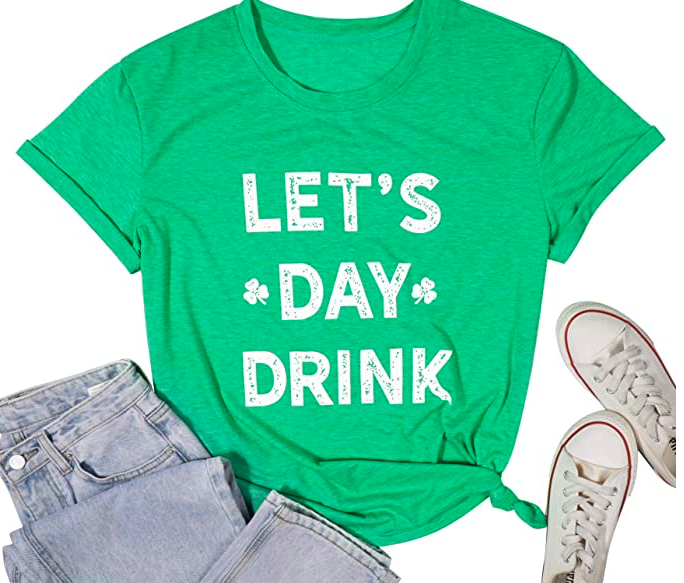 LOTUCY St. Patricks Day Shamrock T Shirt Women Novelty Lets Day Drink Tee Top Clover Funny Saying Tee Shirt