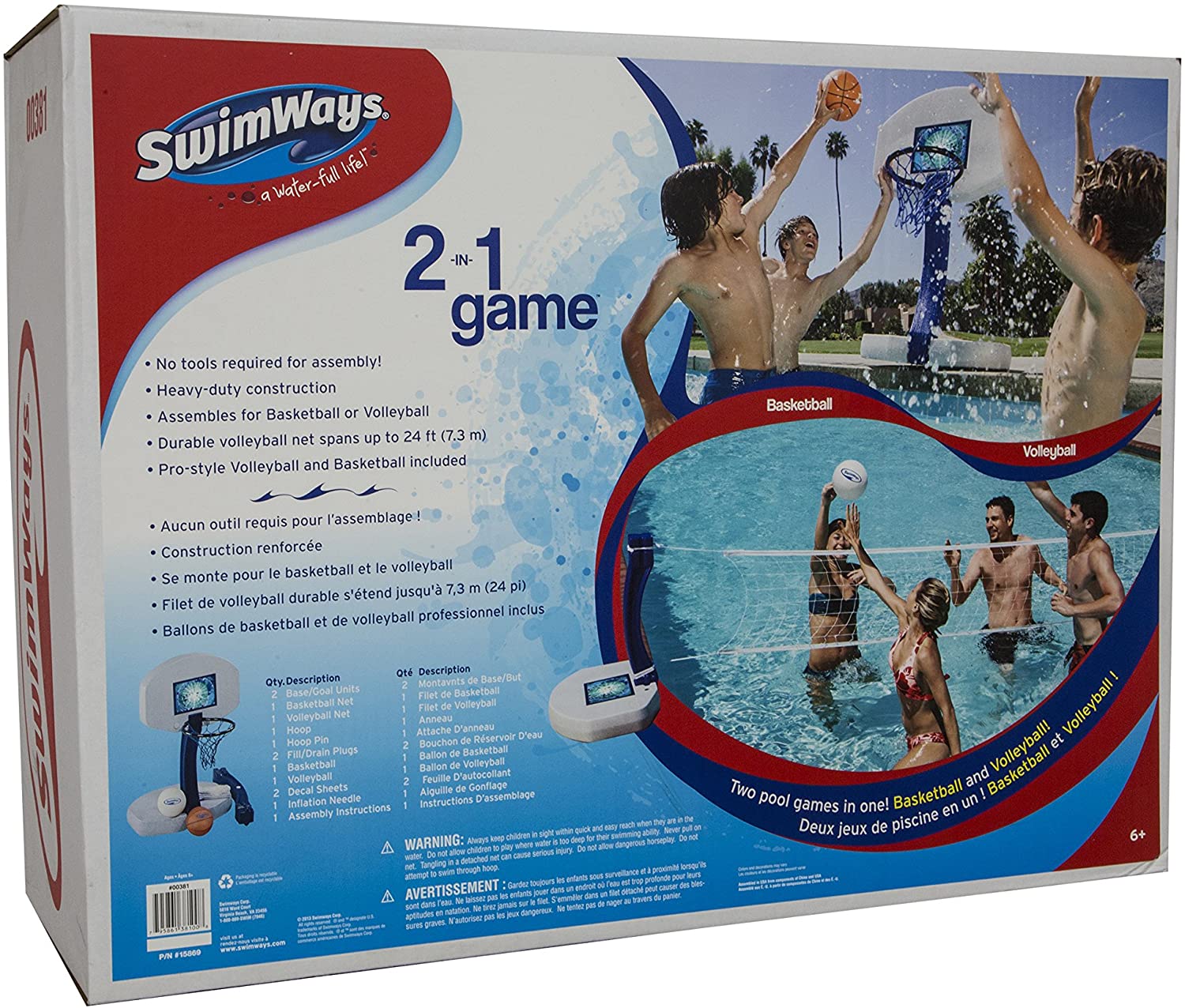 SwimWays 2 In 1 Pool Sport Combo Set - Outdoor Volleyball & Basketball Net For Swimming Pool - os