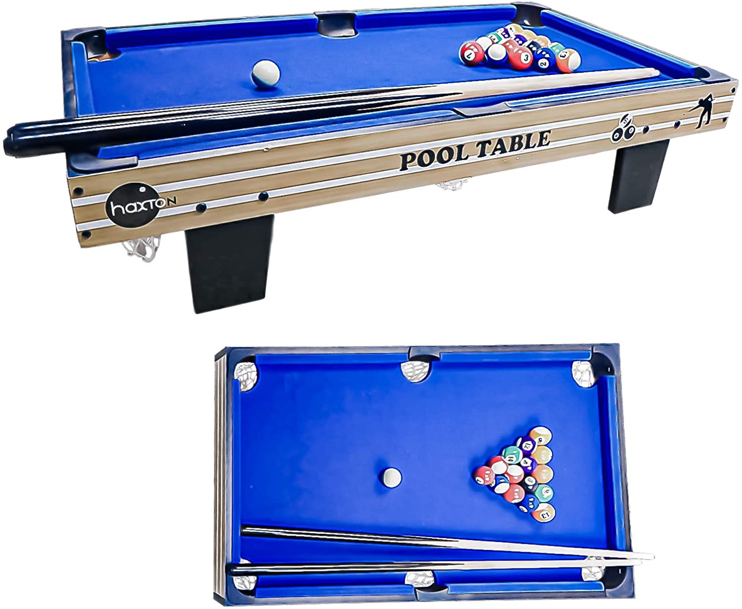 haxTON Tabletop Pool Table Set, Mini Pool Table,36”x20”x3.14”, Travel-Size Billiard Tables, Game Table, Pool Games, Cues, and Rack, Balls