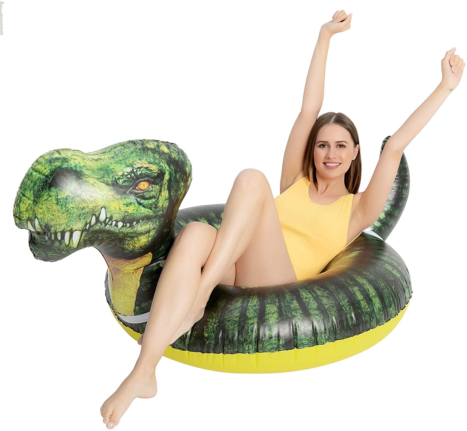 59" Inflatable T-Rex Pool Tube for Kids Adults Swimming Pool, Lake, and Beach Floaty Summer Fun Toy
