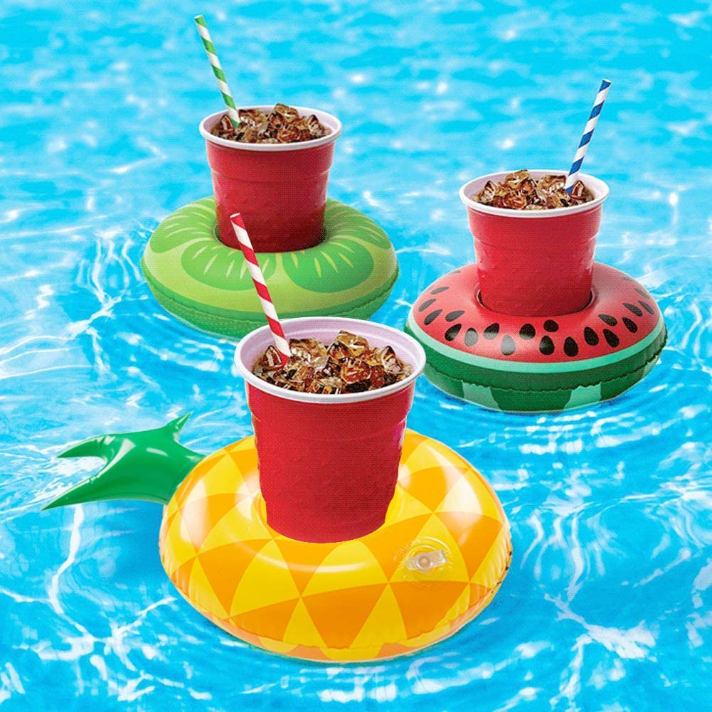 FUTUREPLUSX Fruit Inflatable Drink Holder, 8PCS Drink Pool Floats Cup Holder Floats Inflatable Floating Coasters for Pool Party Water Fun Kids Bath Toys Shower
