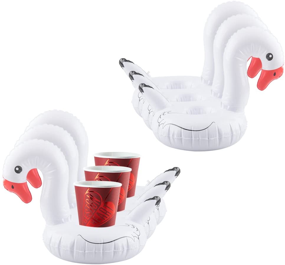 Fasmov Floating Swan Drink Holders Float Inflatable Pool Party Drink Holder for Adults Children Outdoor Swimming Pool Party, 6 Pack