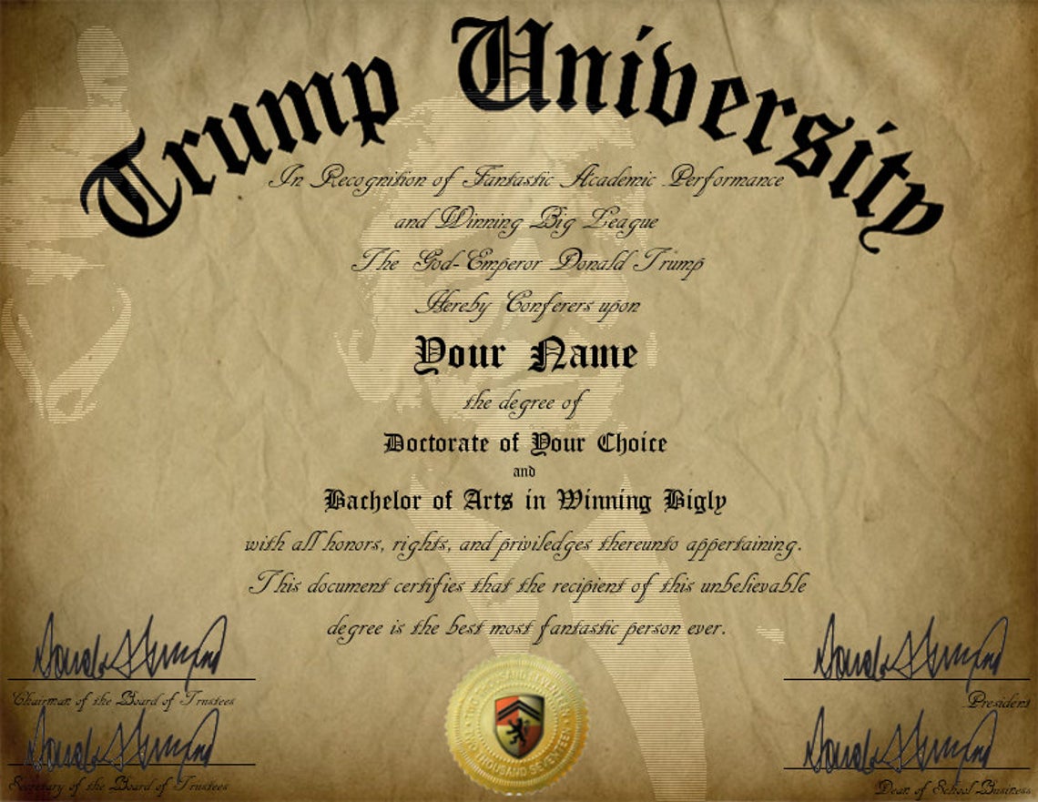 Gag Gift Trump University Customizable Diploma