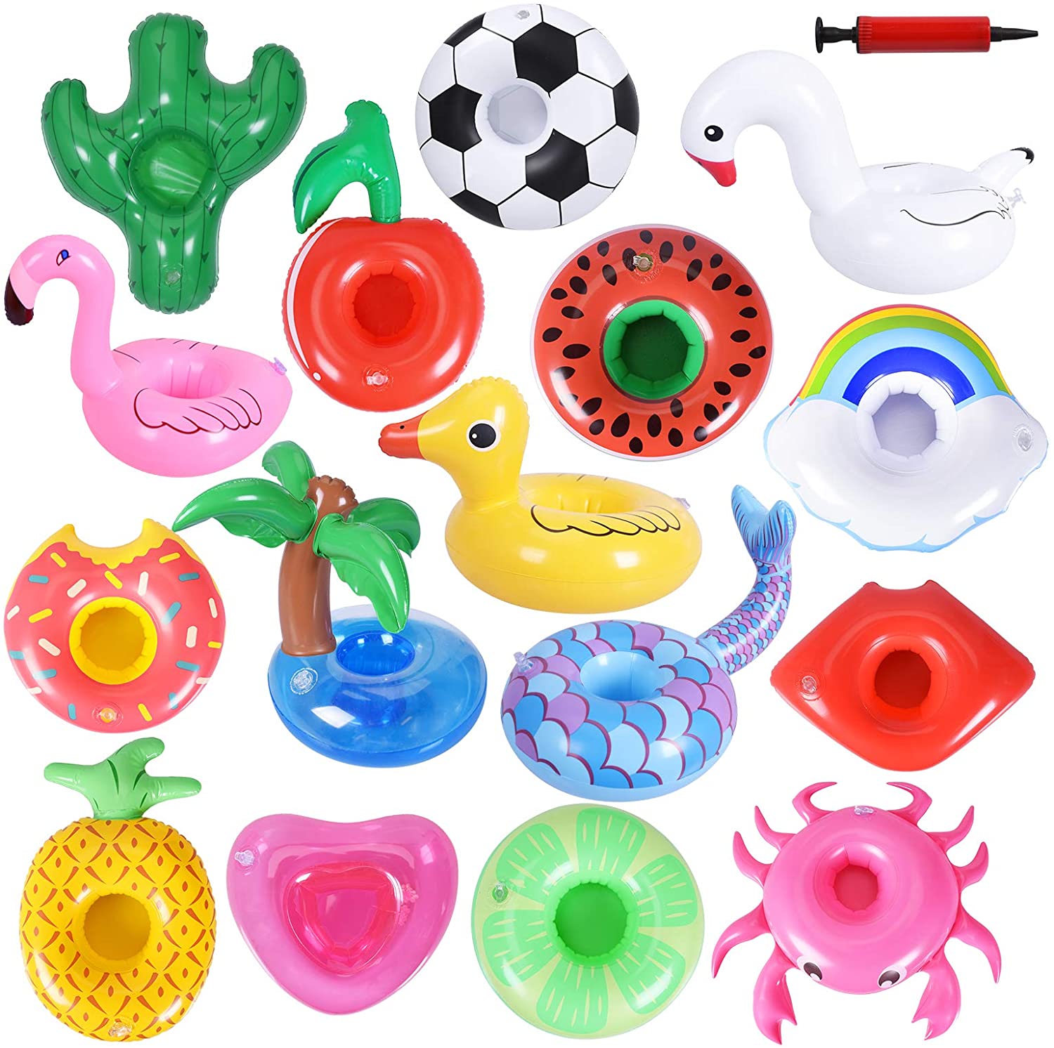 13 PCS Max Fun Inflatable Drink Holders Flamingo Pineapple Floats Cup Coasters with Inflatable Pump for Kids Toys and Pool Party 