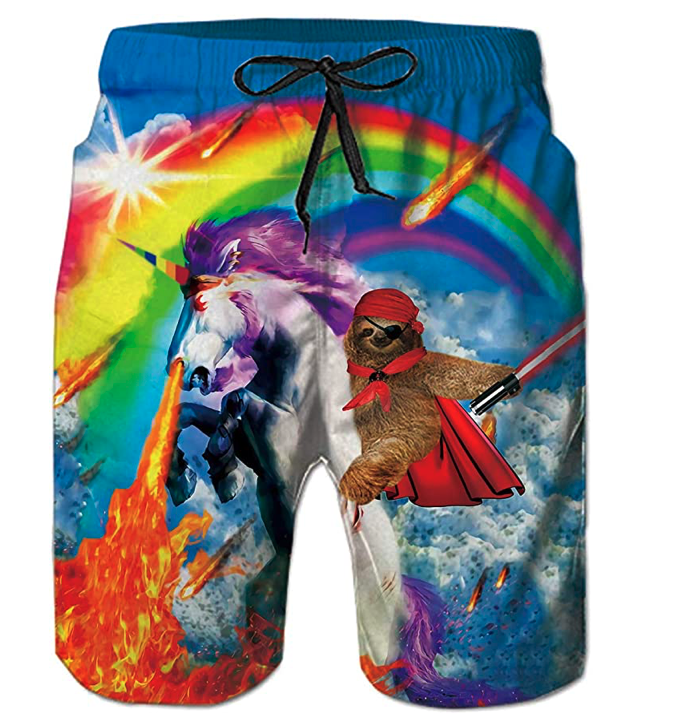 Mens Unicorns Tacos Popular Quick Dry Swim Trunks Elastic Drawstring Surfing Shorts with Pocket