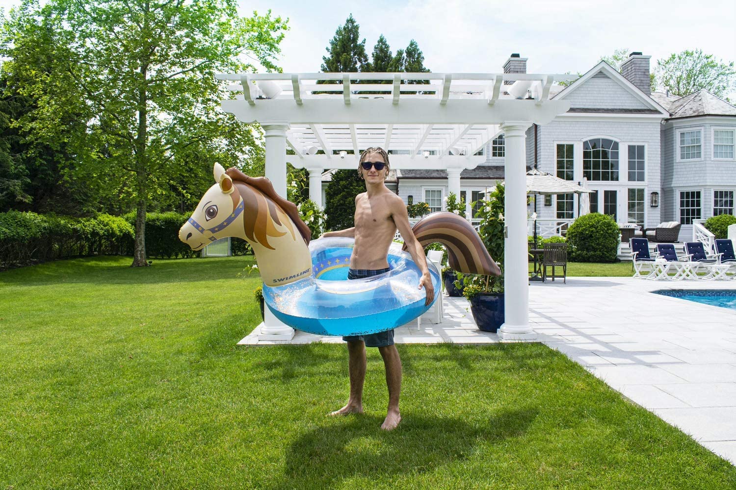 Swimline Hobby Horse Glitter Inflatable Pool Ring, Multi, 67"x 37" x 31"