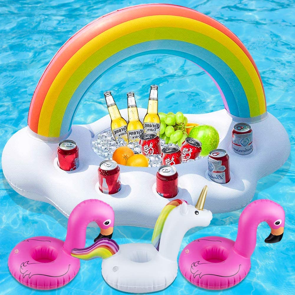 VIVISKY Inflatable Drink Holder,4 Pack Drink Floats Pool Drink Holder Floats Summer Beach Leisure Cup Bottle Holder Water Fun Decorations For Pool Party