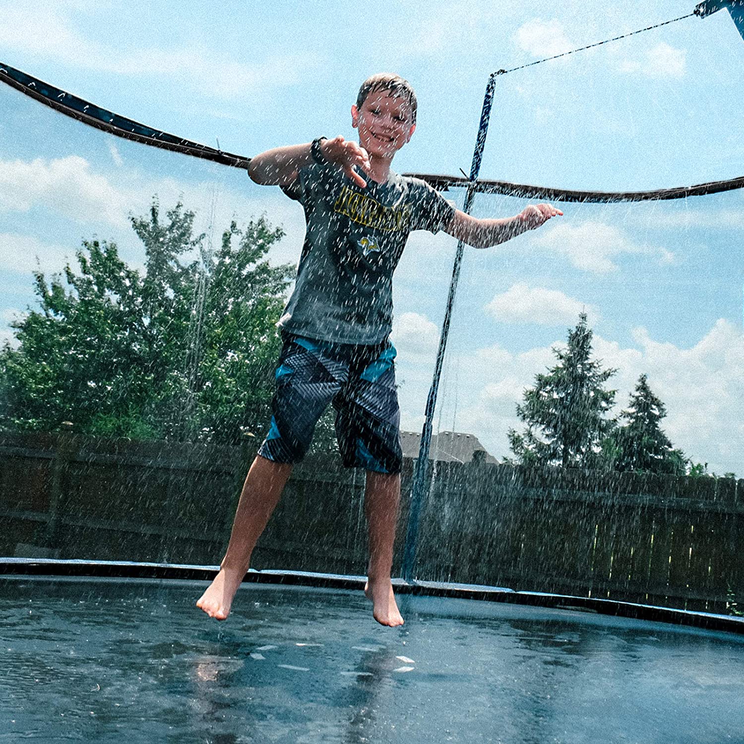 Bobor Trampoline Sprinkler for Kids, Outdoor Trampoline Backyard Water Park Sprinkler Fun Summer Outdoor Water Toys for Boys Girls (39ft)
