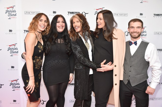 Steven Tyler & son Taj, wife Teresa, daughters Chelsea and Mia