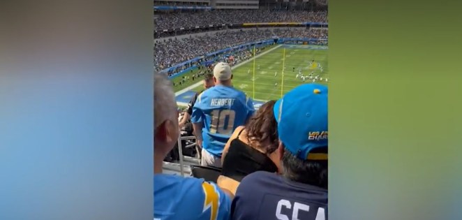 Fight between Chargers and Raiders fans at SoFi Stadium