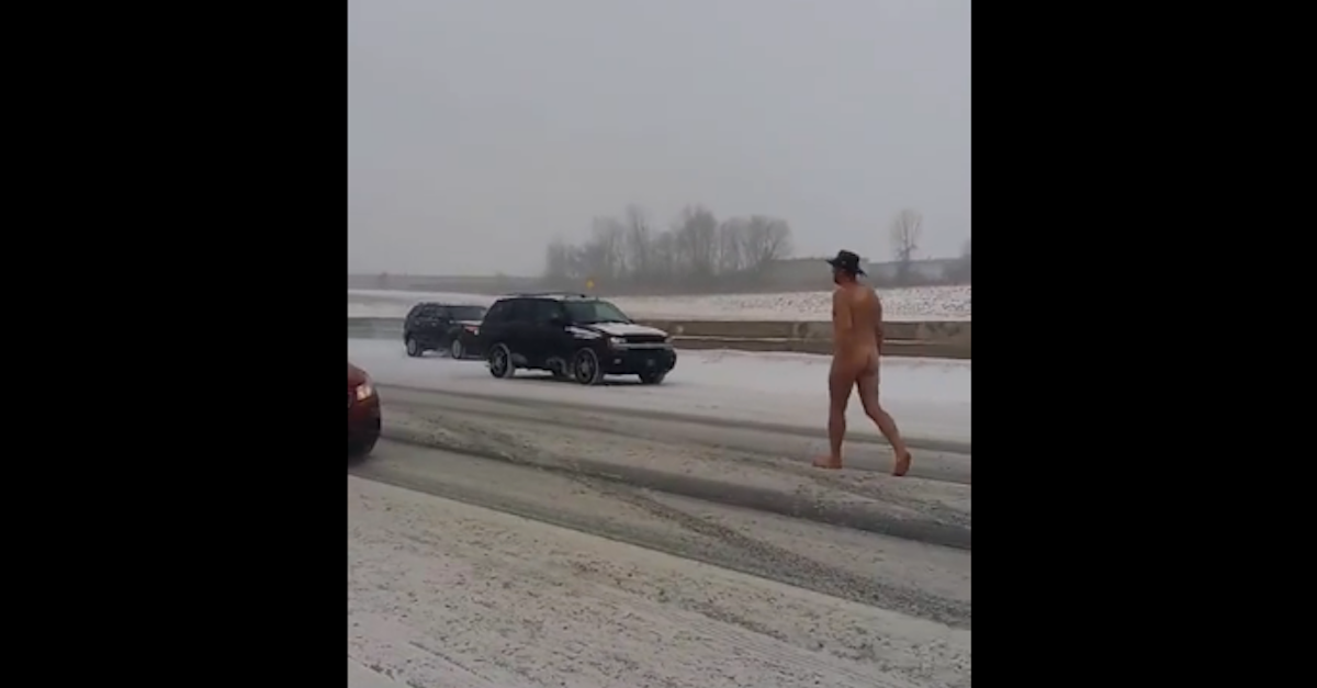 Video: Naked Cowboy Walks Down the Highway in the Middle 